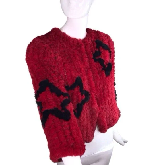 BELLE VERE Small FAB Faux Fur Jacket BIG STAR Red Black Open/Closed Wear - Picture 7 of 16
